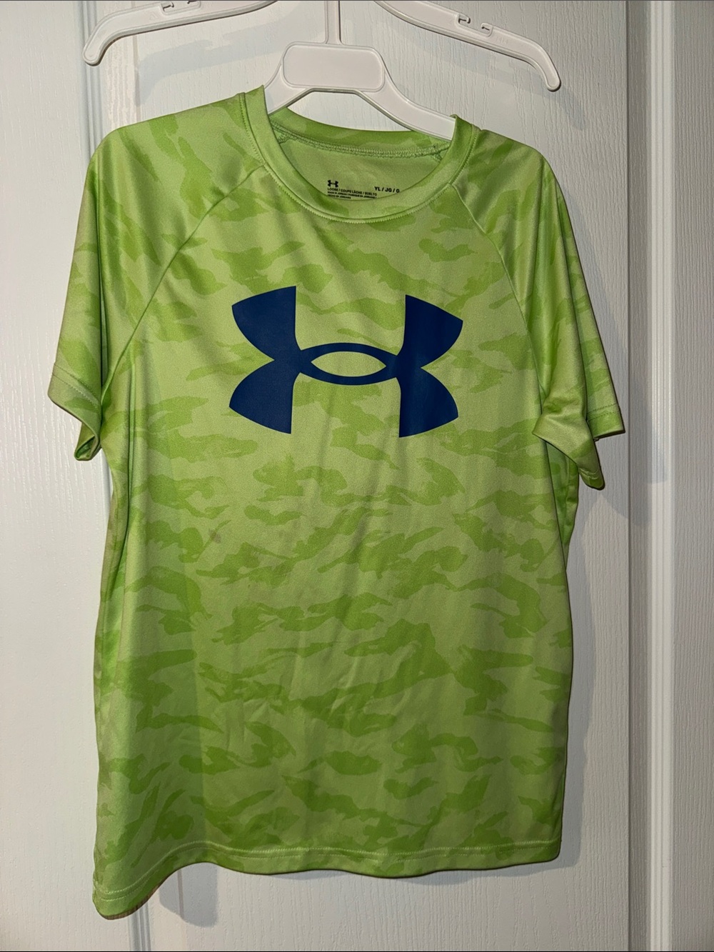 Under Armour Lime Green Camo Short Sleeve Tee with Navy Logo